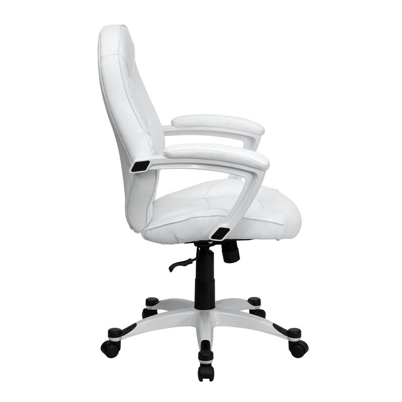 Flash Furniture Mid-Back White Leather Executive Swivel Office Chair With Synchro-Tilt Mechanism