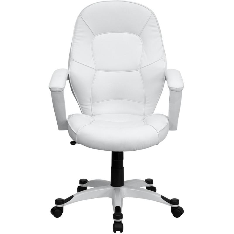 Flash Furniture Mid-Back White Leather Executive Swivel Office Chair With Synchro-Tilt Mechanism