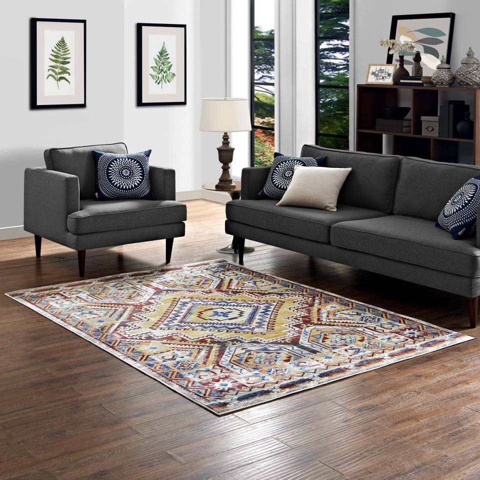 Modway Florita Distressed Southwestern Aztec 8x10 Area Rug | Rugs