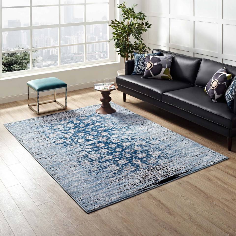 Modway Chiara Distressed Floral Lattice Contemporary 8x10 Area Rug | Rugs