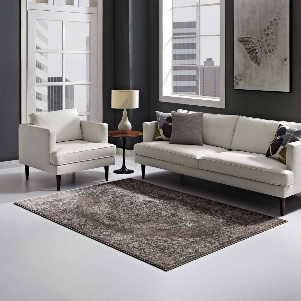 Modway Gamela Rustic Vintage Ornate Floral Medallion 8x10 Area Rug | Rugs