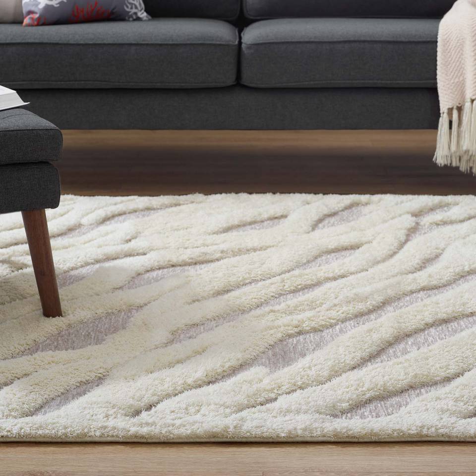 Modway Whimsical Current Abstract Wavy Striped 5x8 Shag Area Rug | Rugs | Modishstore-7