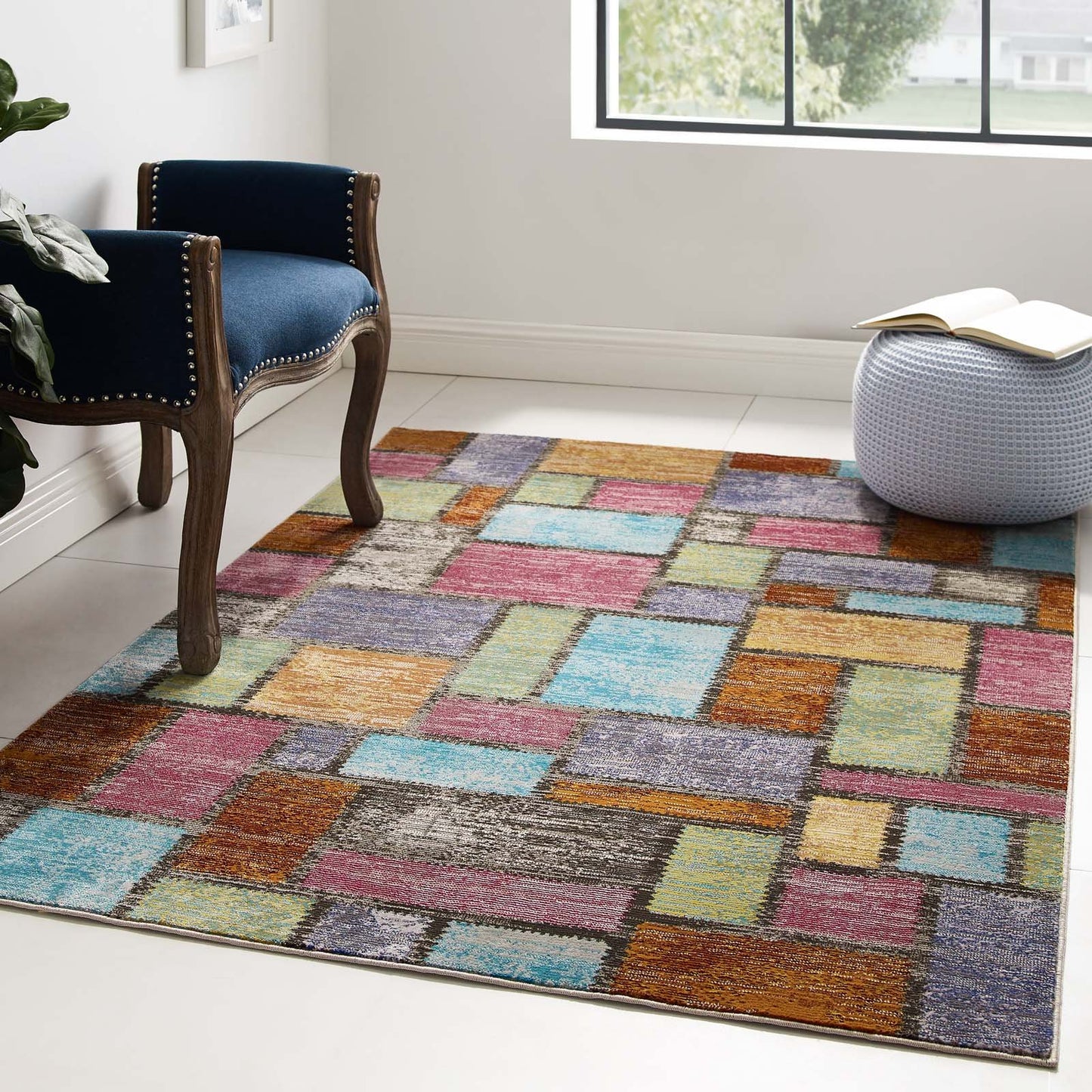 Modway Success Nyssa Abstract Geometric Mosaic 4x6 Area Rug Multicolored