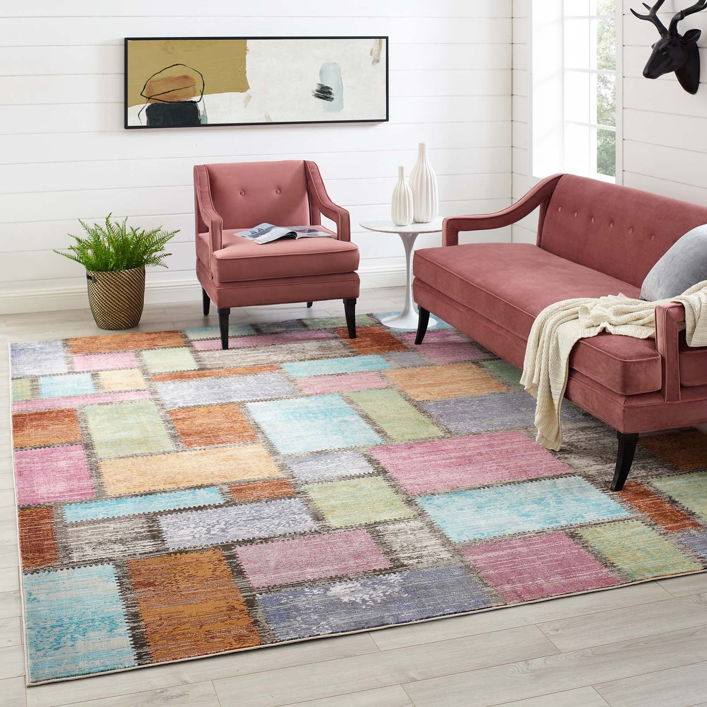 Modway Success Nyssa Abstract Geometric Mosaic 8x10 Area Rug Multicolored | Rugs | Modishstore