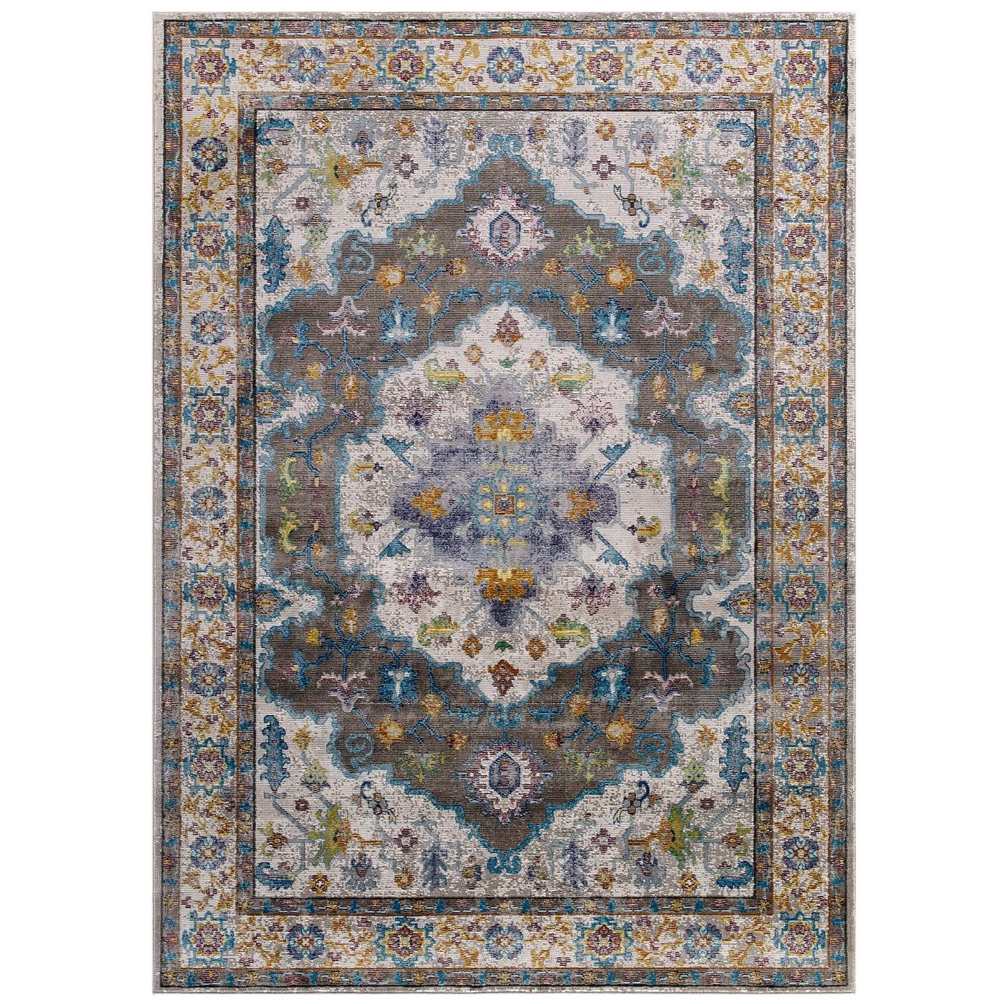 Modway Success Anisah Distressed Vintage Floral Persian Medallion 5x8 Area Rug