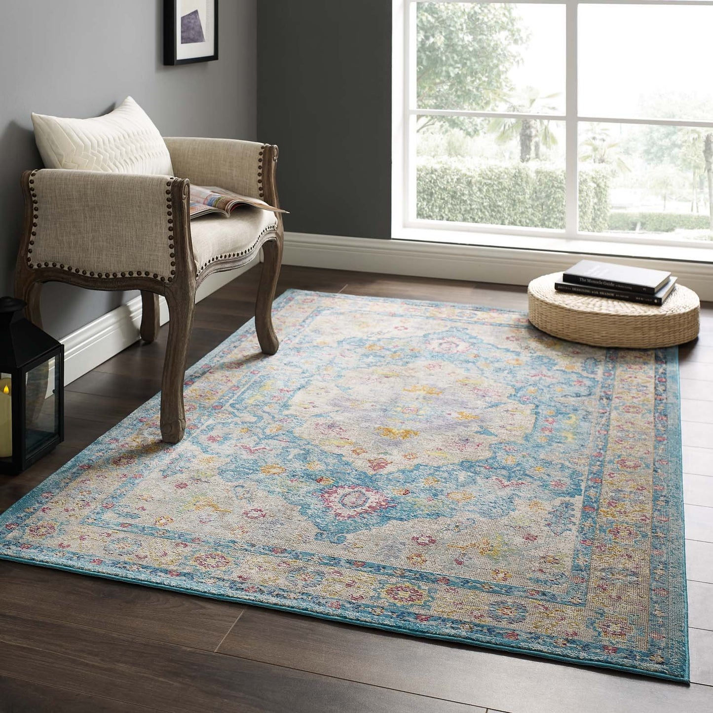 Modway Success Anisah Distressed Vintage Floral Persian Medallion 4x6 Area Rug