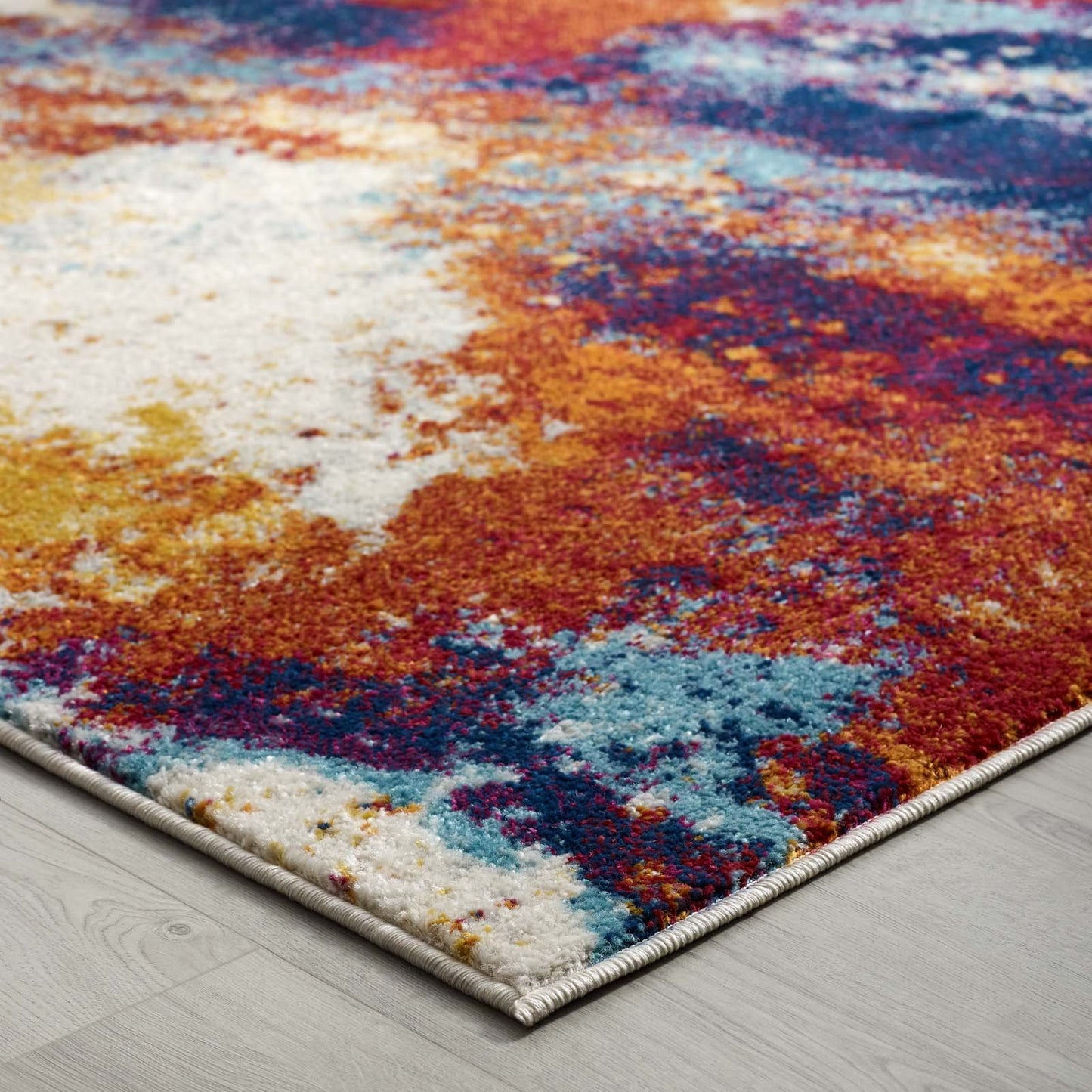 Modway Entourage Adeline Contemporary Modern Abstract 5x8 Area Rug Red, Orange, Yellow, Blue, Ivory