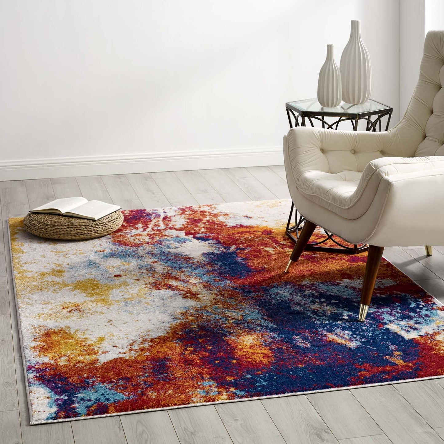 Modway Entourage Adeline Contemporary Modern Abstract 5x8 Area Rug Red, Orange, Yellow, Blue, Ivory