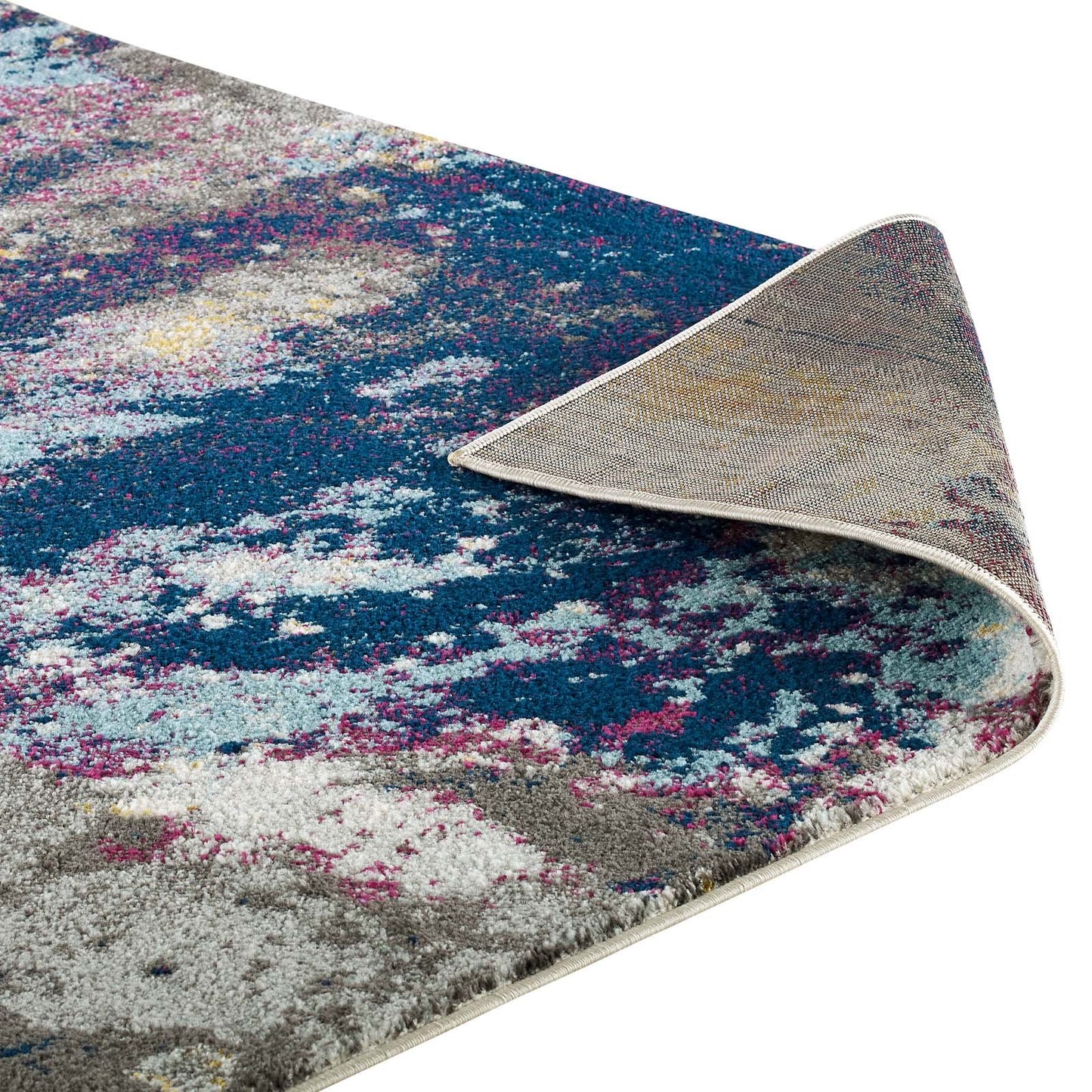 Modway Entourage Adeline Contemporary Modern Abstract 5x8 Area Rug Blue, Gray, Yellow, Ivory, Pink