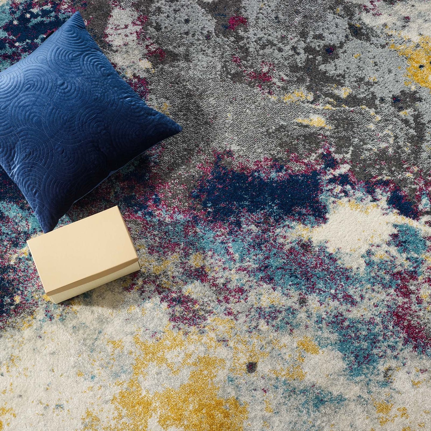 Modway Entourage Adeline Contemporary Modern Abstract 5x8 Area Rug Blue, Gray, Yellow, Ivory, Pink