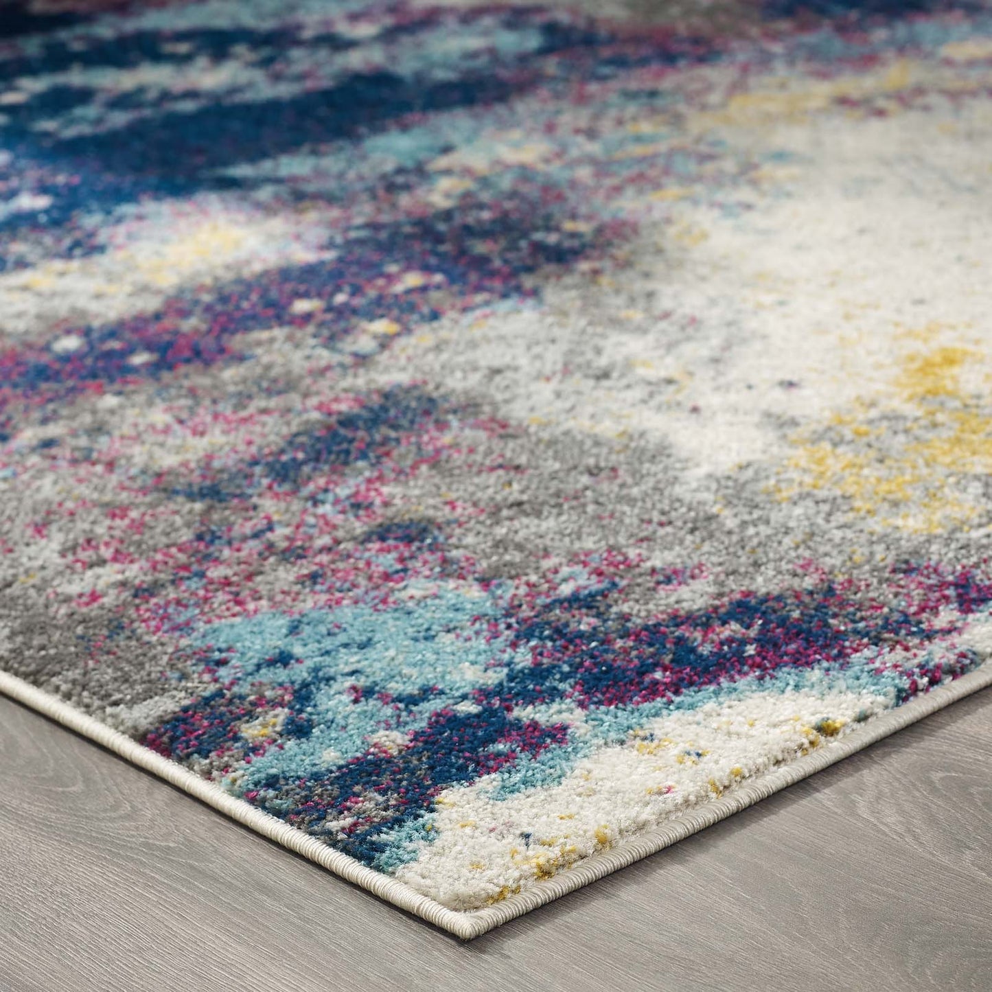 Modway Entourage Adeline Contemporary Modern Abstract 8x10 Area Rug Blue, Gray, Yellow, Ivory, Pink | Rugs | 