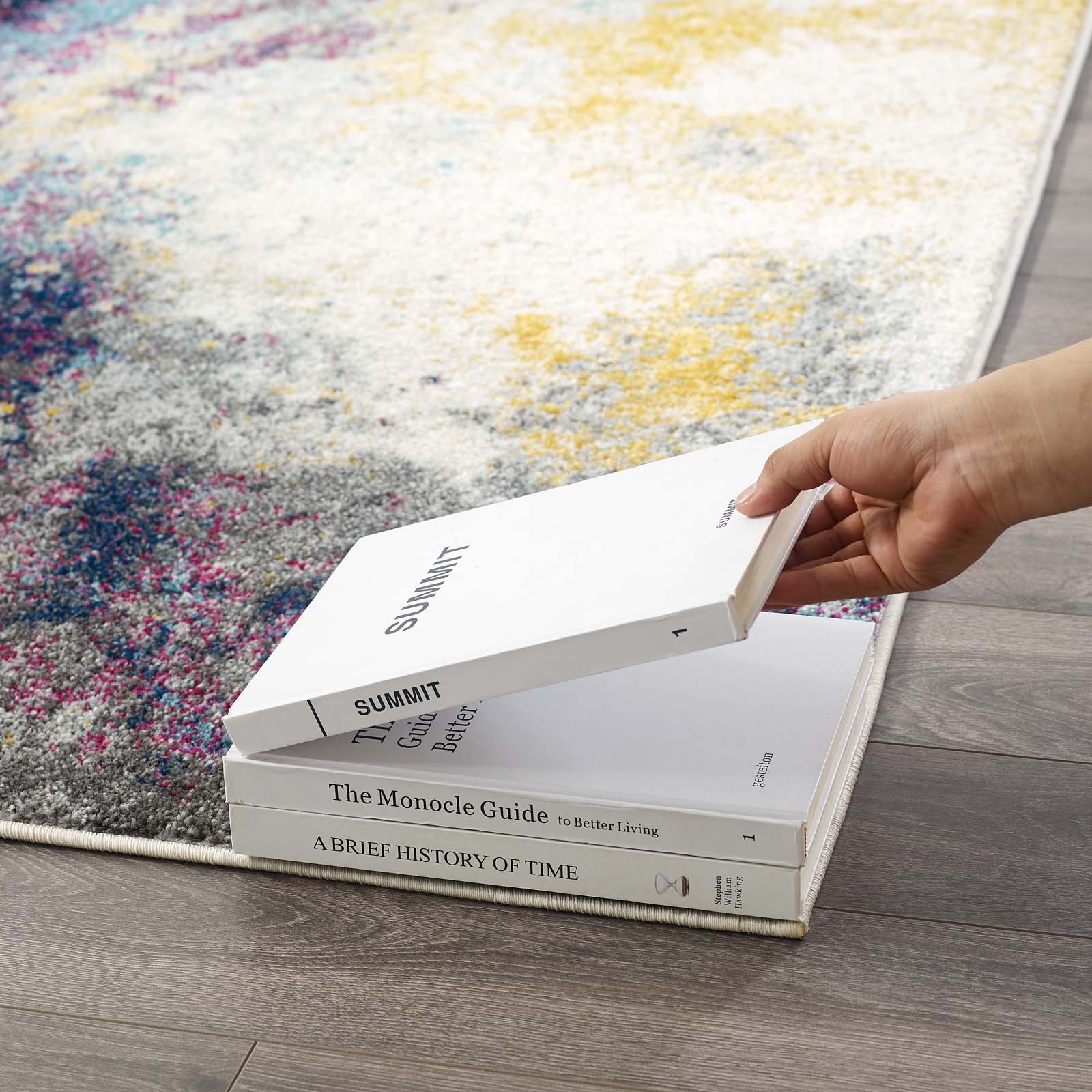 Modway Entourage Adeline Contemporary Modern Abstract 8x10 Area Rug Blue, Gray, Yellow, Ivory, Pink | Rugs | 