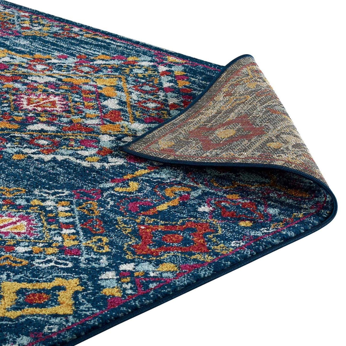 Modway Entourage Khalida Distressed Vintage Floral Lattice 5x8 Area Rug Blue, Orange, Yellow, Red