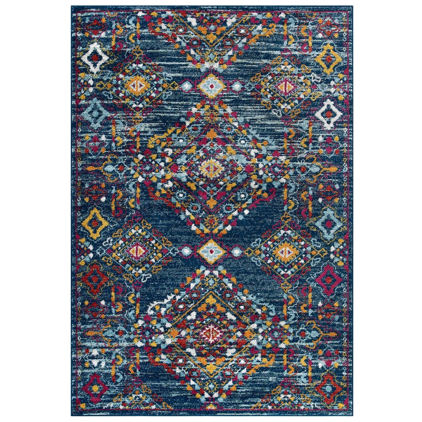 Modway Entourage Khalida Distressed Vintage Floral Lattice 8x10 Area Rug Blue, Orange, Yellow, Red | Rugs | 