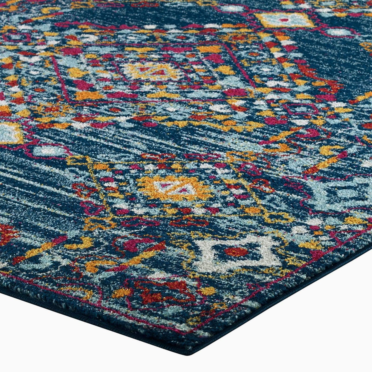 Modway Entourage Khalida Distressed Vintage Floral Lattice 8x10 Area Rug Blue, Orange, Yellow, Red | Rugs | 