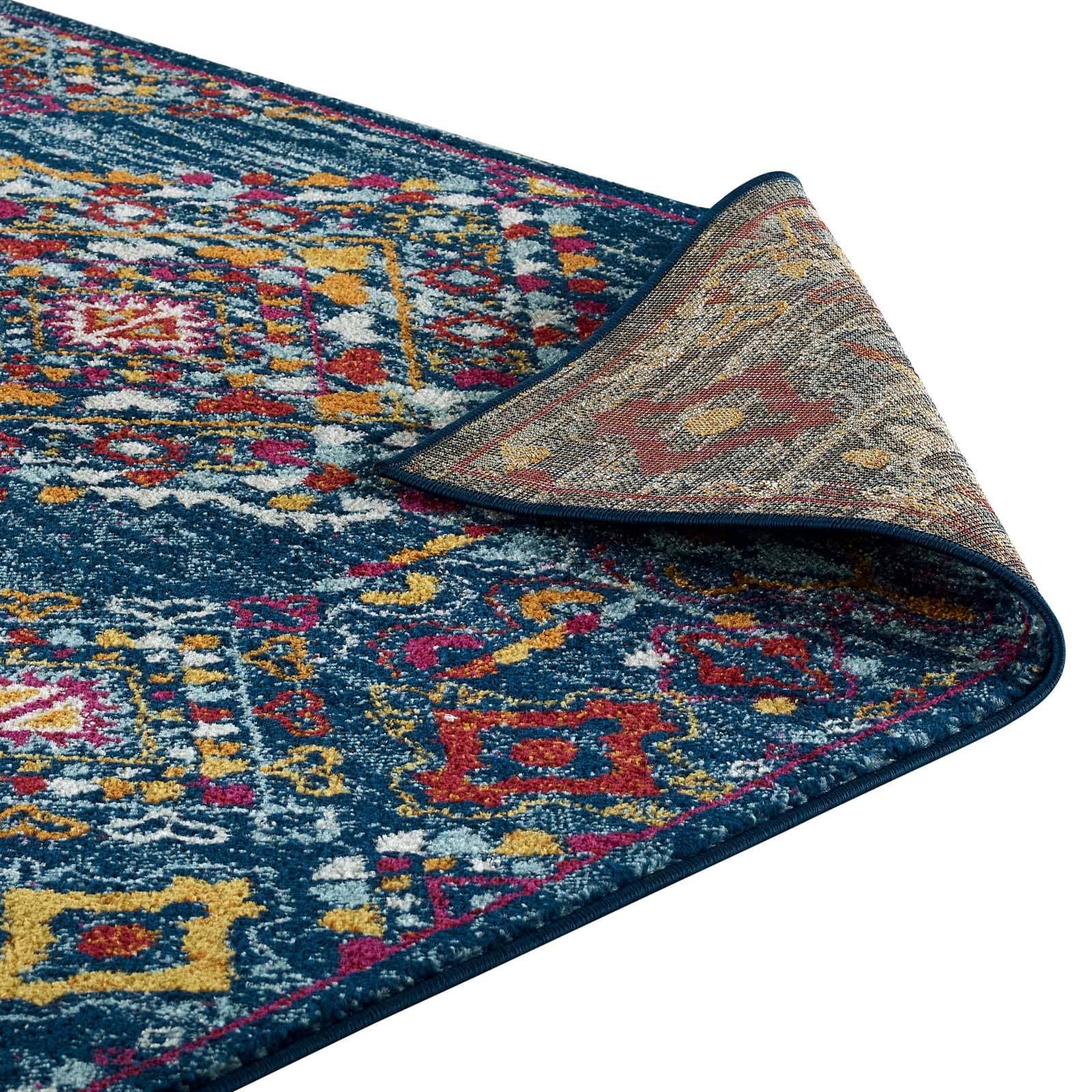 Modway Entourage Khalida Distressed Vintage Floral Lattice 8x10 Area Rug Blue, Orange, Yellow, Red | Rugs | 