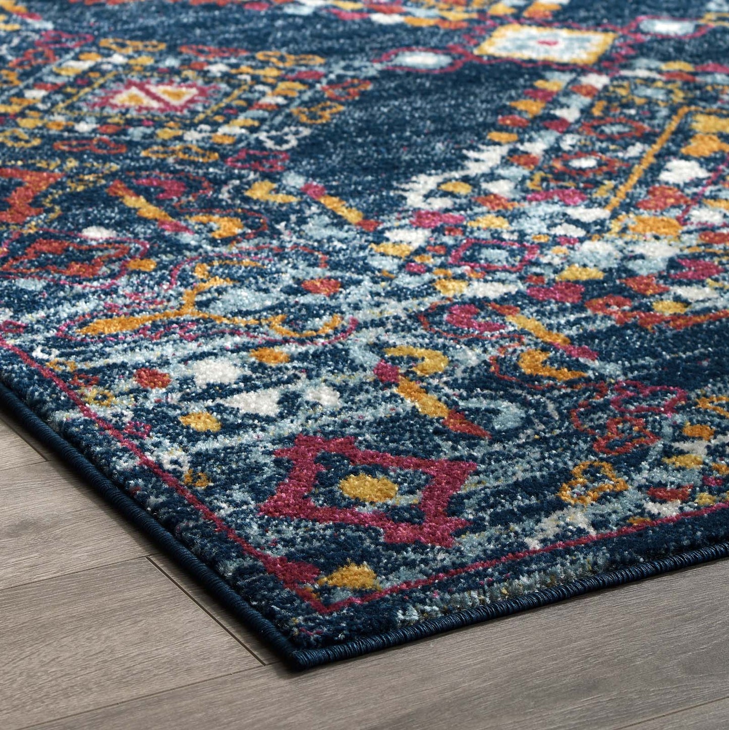 Modway Entourage Khalida Distressed Vintage Floral Lattice 8x10 Area Rug Blue, Orange, Yellow, Red | Rugs | 