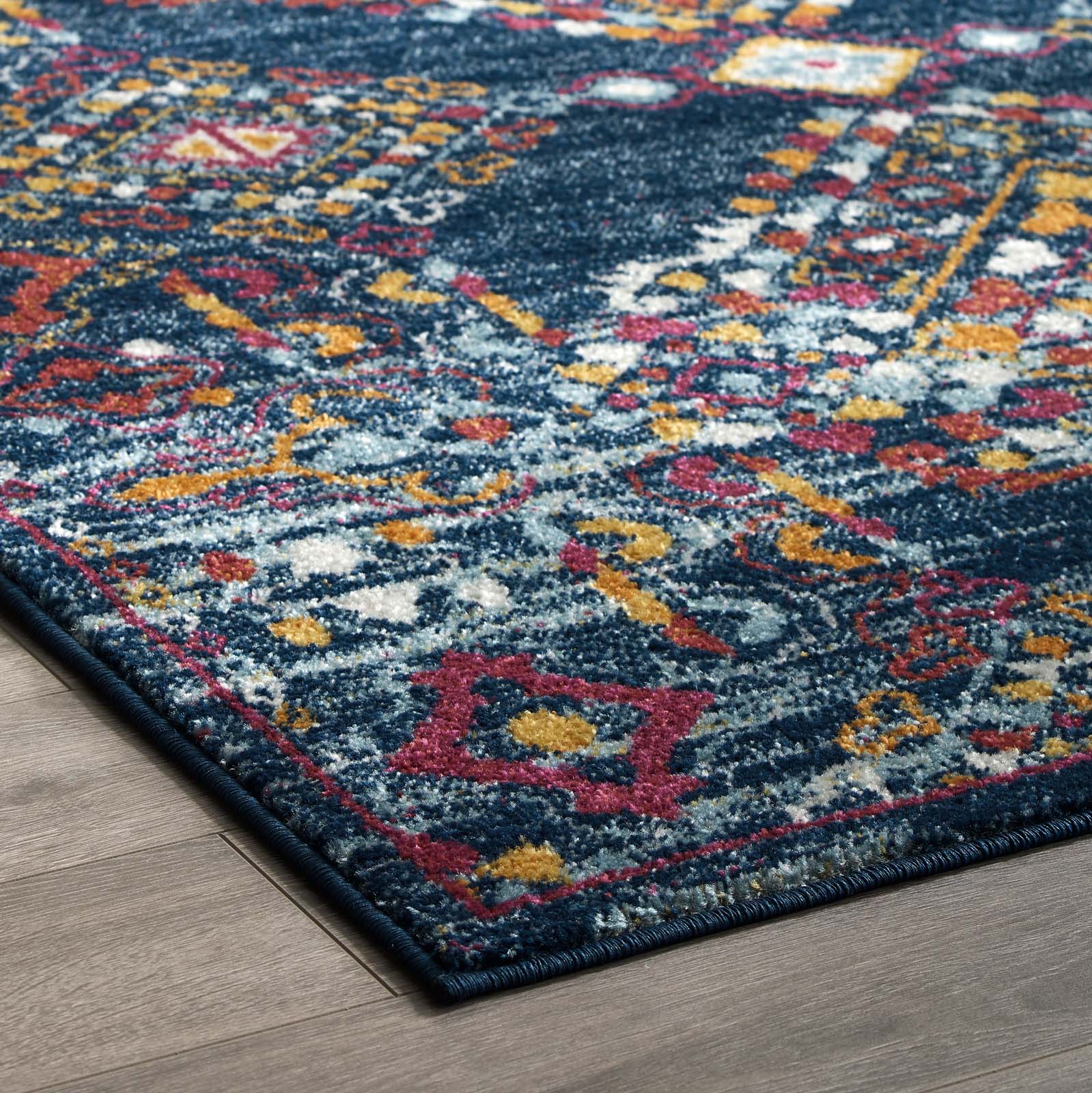Modway Entourage Khalida Distressed Vintage Floral Lattice 8x10 Area Rug Blue, Orange, Yellow, Red | Rugs | 
