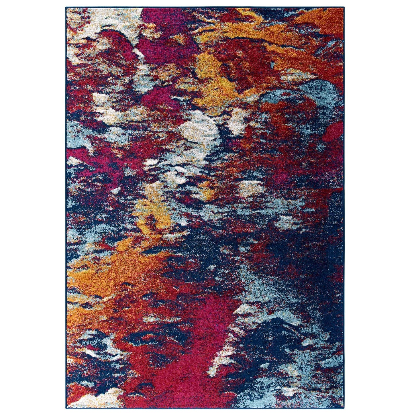 Modway Entourage Foliage Contemporary Modern Abstract 5x8 Area Rug Blue, Orange, Yellow, Red