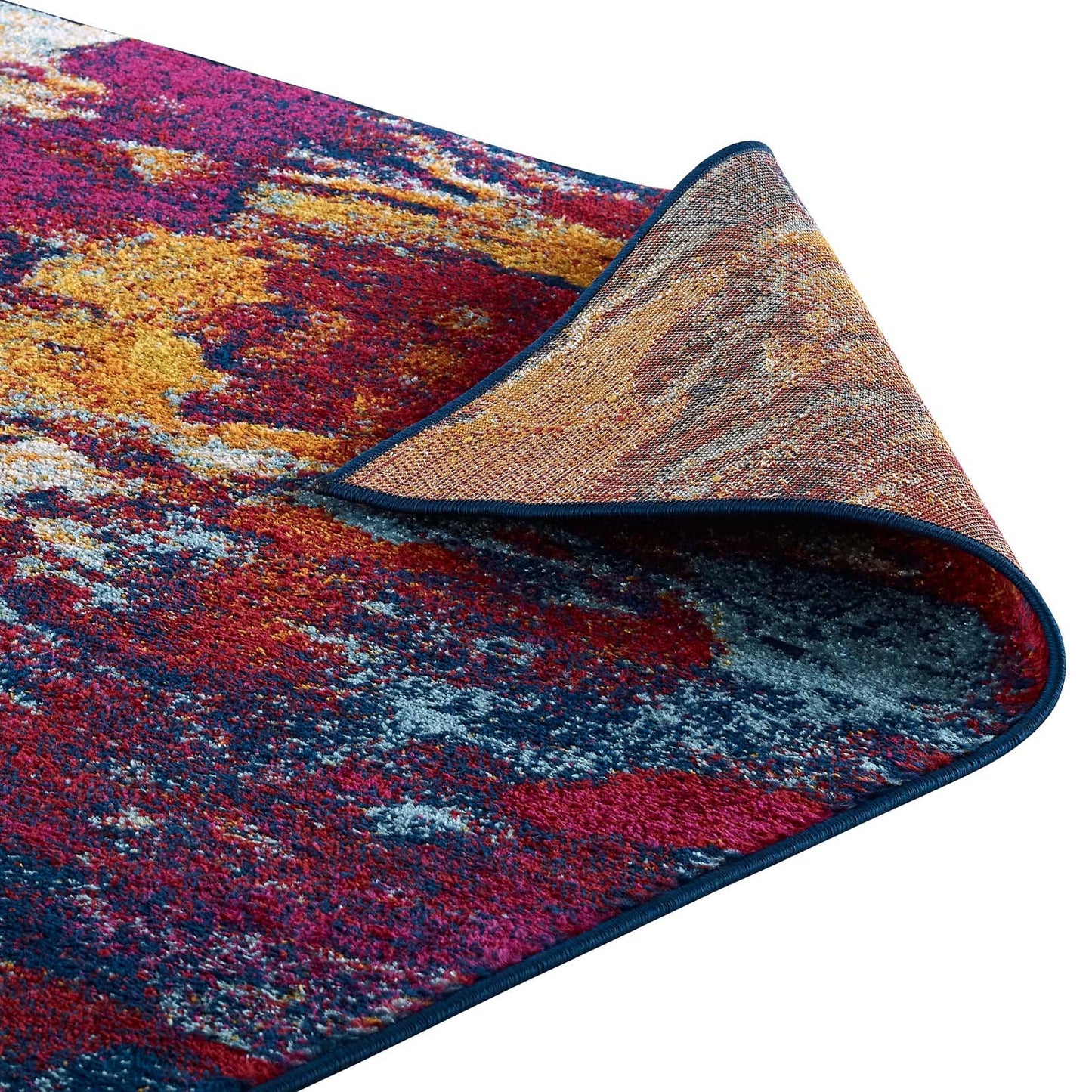 Modway Entourage Foliage Contemporary Modern Abstract 8x10 Area Rug Blue, Orange, Yellow, Red