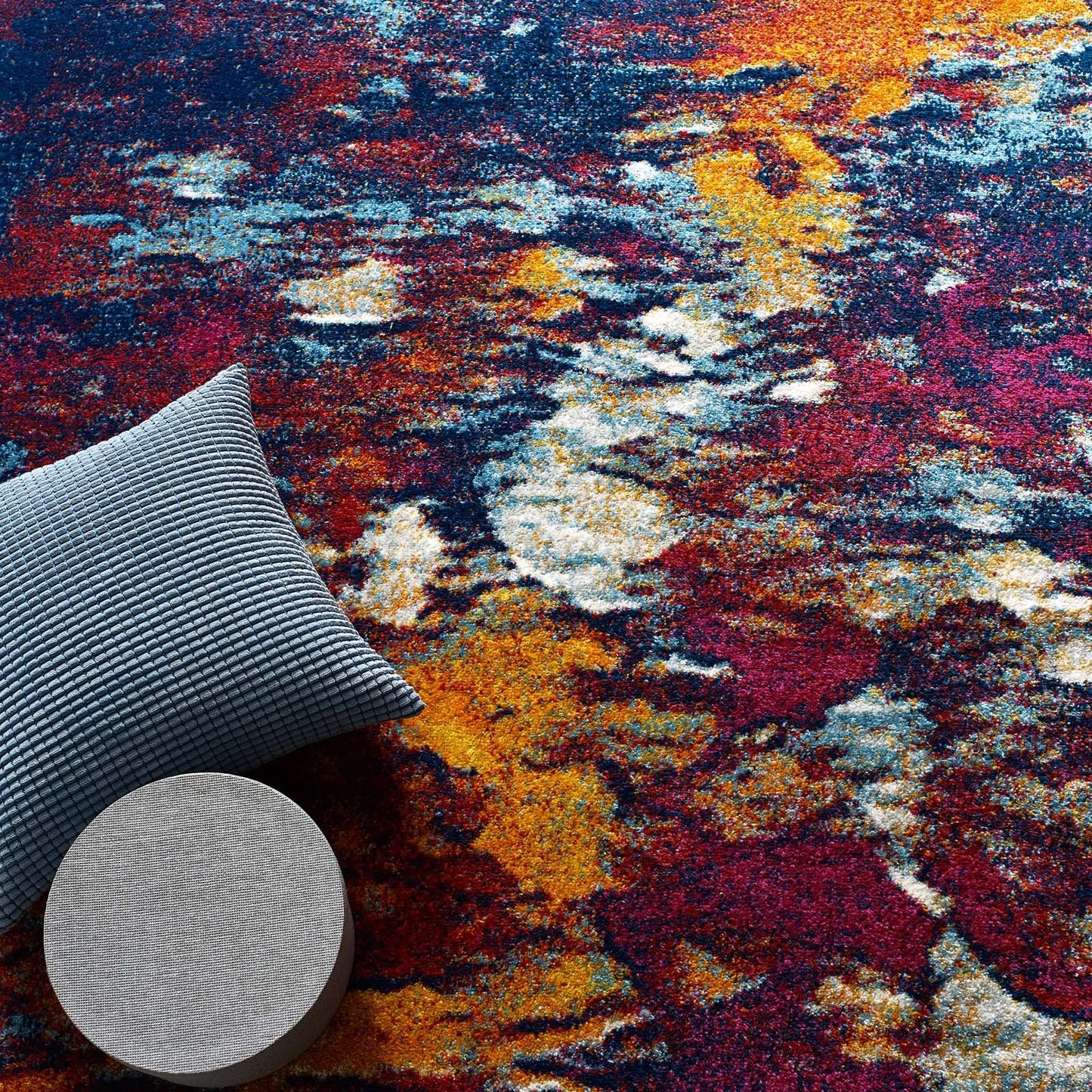 Modway Entourage Foliage Contemporary Modern Abstract 8x10 Area Rug Blue, Orange, Yellow, Red