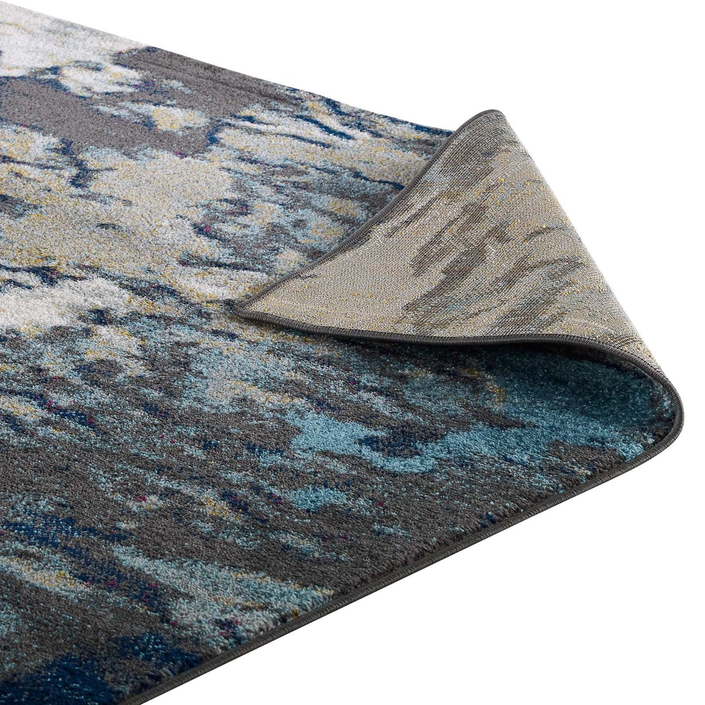 Modway Entourage Foliage Contemporary Modern Abstract 5x8 Area Rug Blue, Tan, Gray