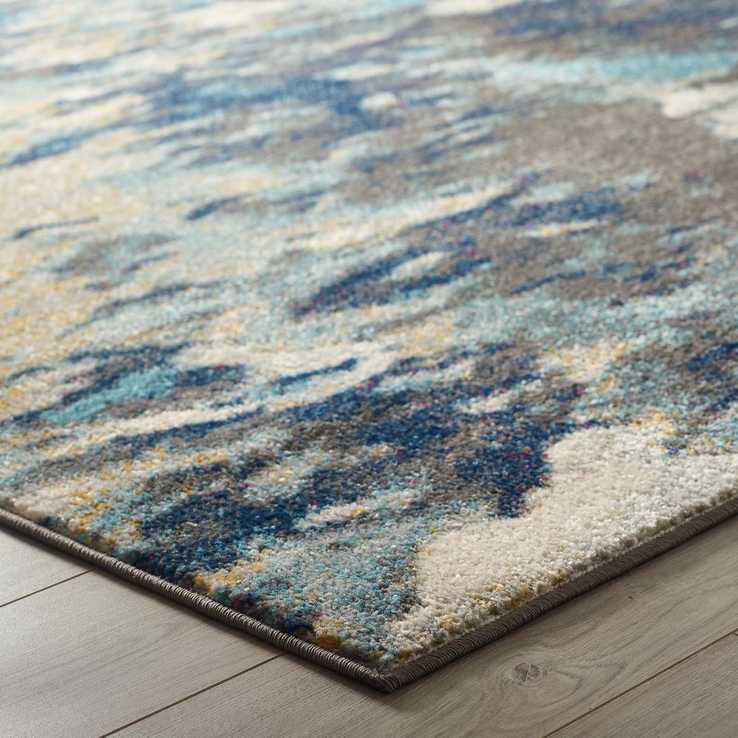 Modway Entourage Foliage Contemporary Modern Abstract 8x10 Area Rug Blue, Tan, Gray