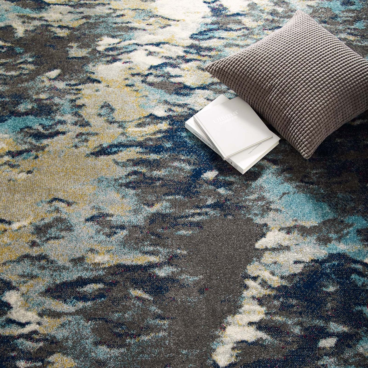 Modway Entourage Foliage Contemporary Modern Abstract 8x10 Area Rug Blue, Tan, Gray