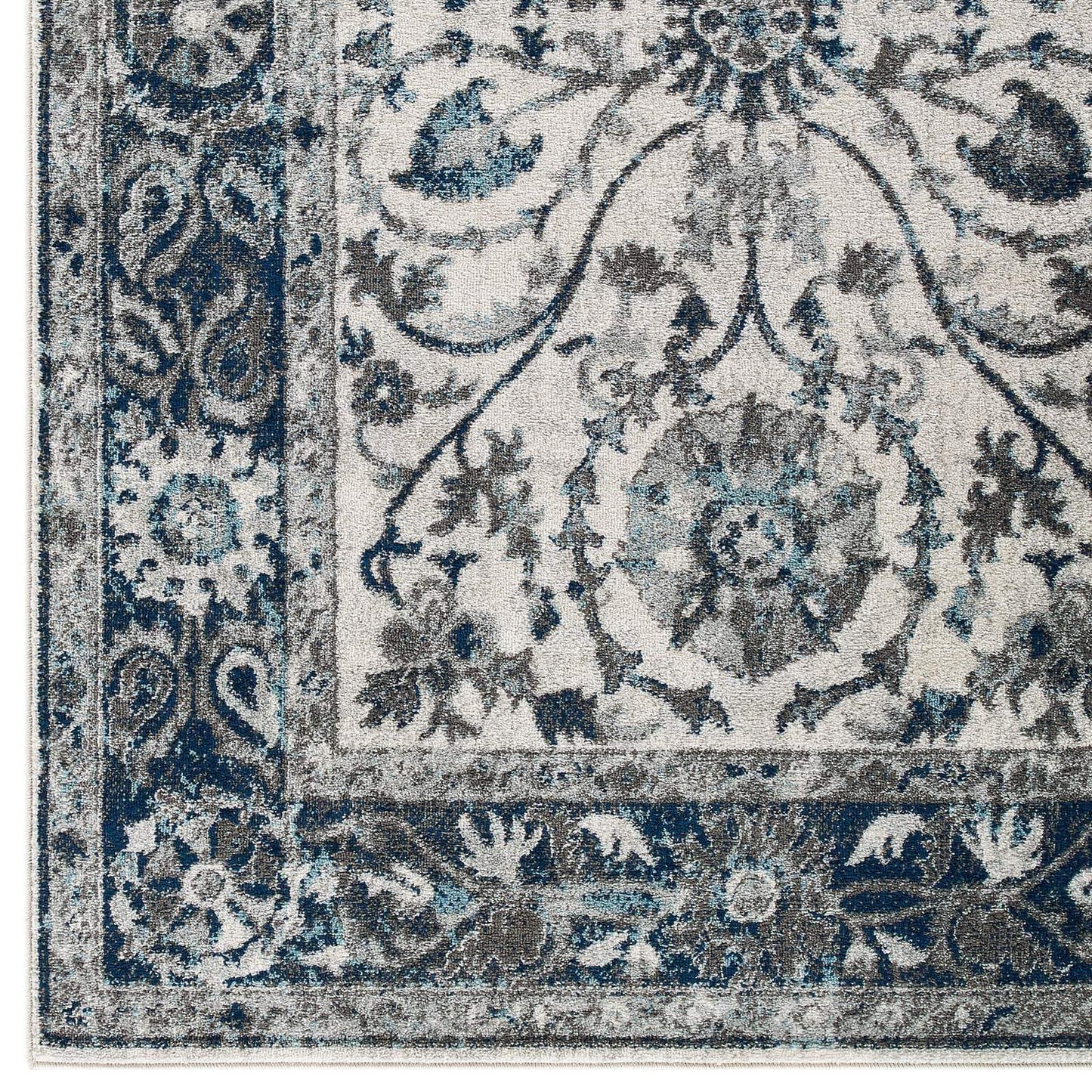 Modway Entourage Samira Distressed Vintage Floral Persian Medallion 5x8 Area Rug Ivory and Blue