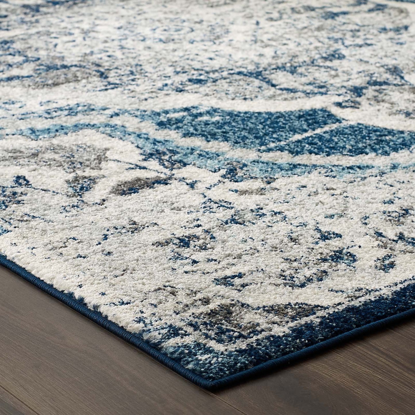Modway Entourage Malia Distressed Vintage Floral Persian Medallion 5x8 Area Rug Ivory and Blue