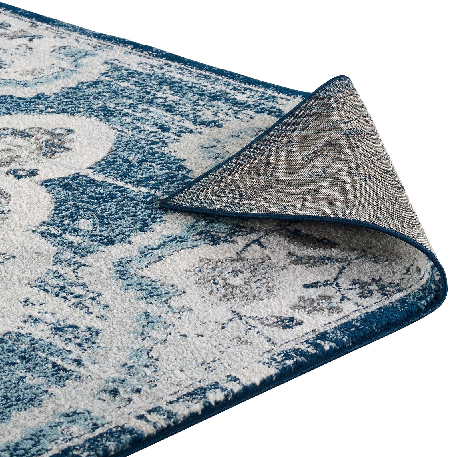 Modway Entourage Malia Distressed Vintage Floral Persian Medallion 8x10 Area Rug Ivory and Blue | Rugs | 
