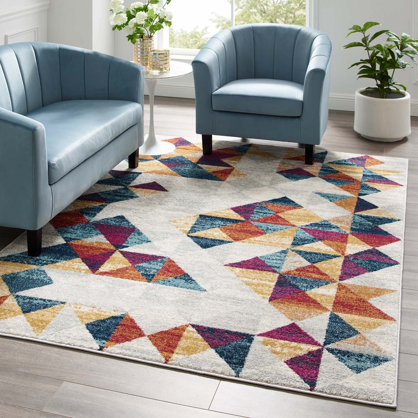 Modway Entourage Elettra Distressed Geometric Triangle Mosaic 5x8 Area Rug Multicolored