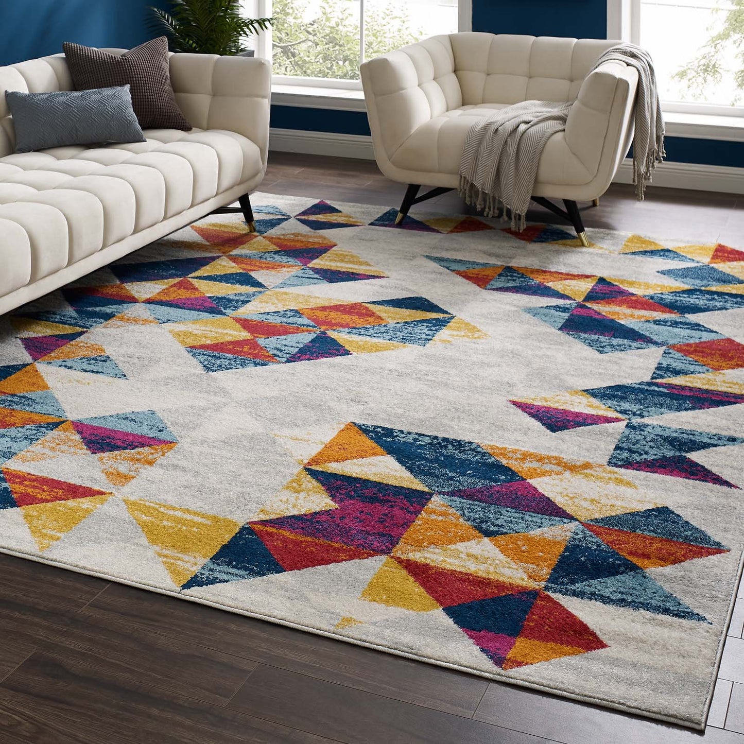 Modway Entourage Elettra Distressed Geometric Triangle Mosaic 8x10 Area Rug Multicolored