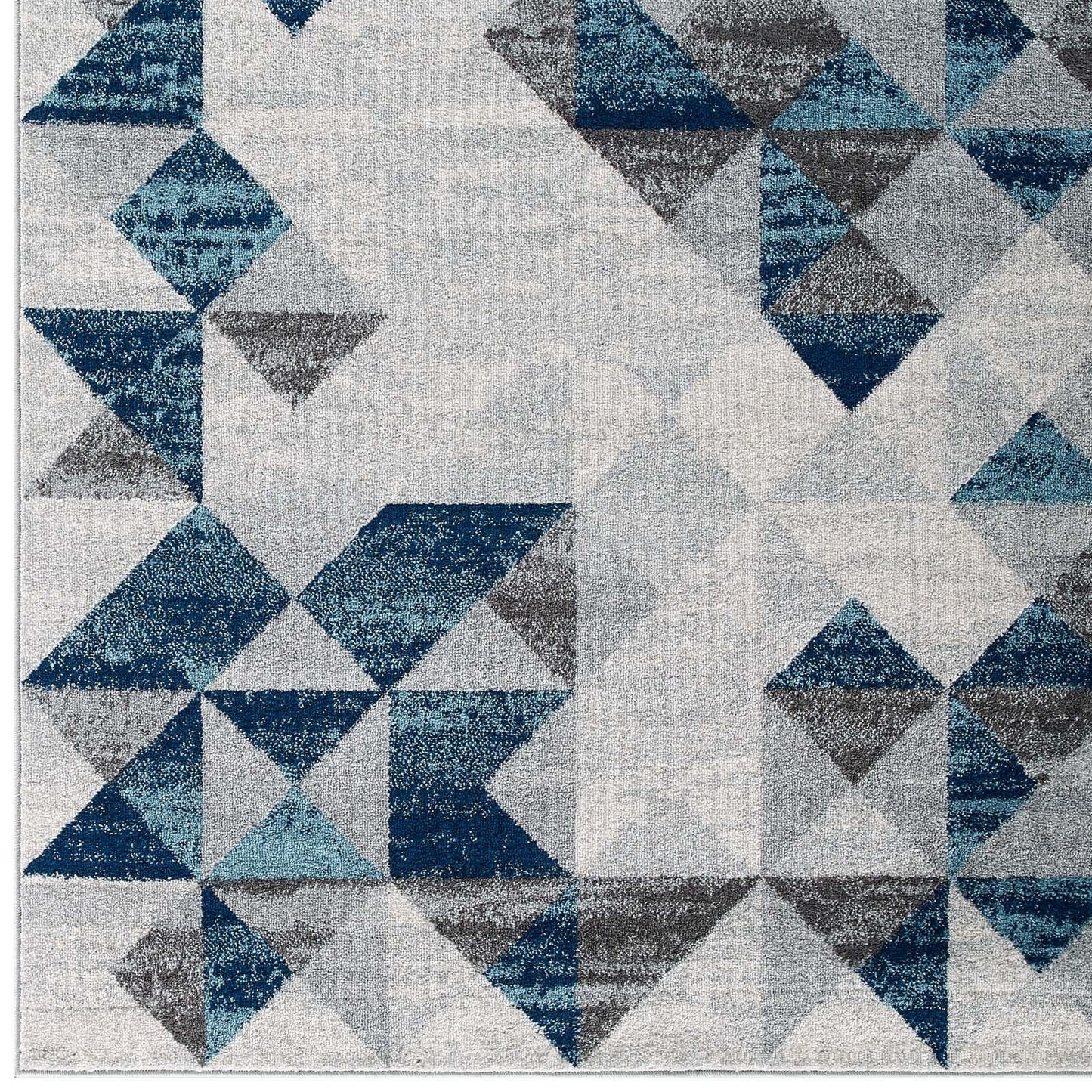Modway Entourage Elettra Distressed Geometric Triangle Mosaic 8x10 Area Rug Gray and Blue