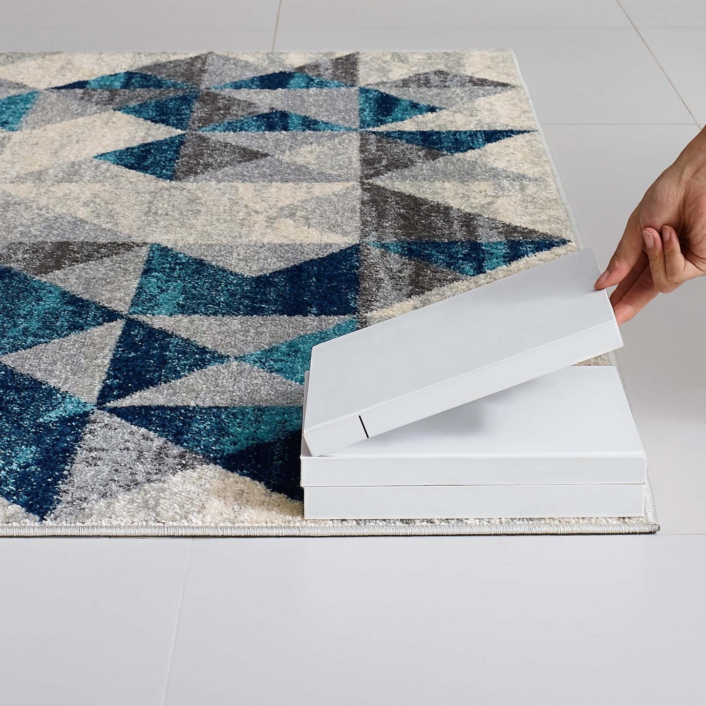 Modway Entourage Elettra Distressed Geometric Triangle Mosaic 8x10 Area Rug Gray and Blue