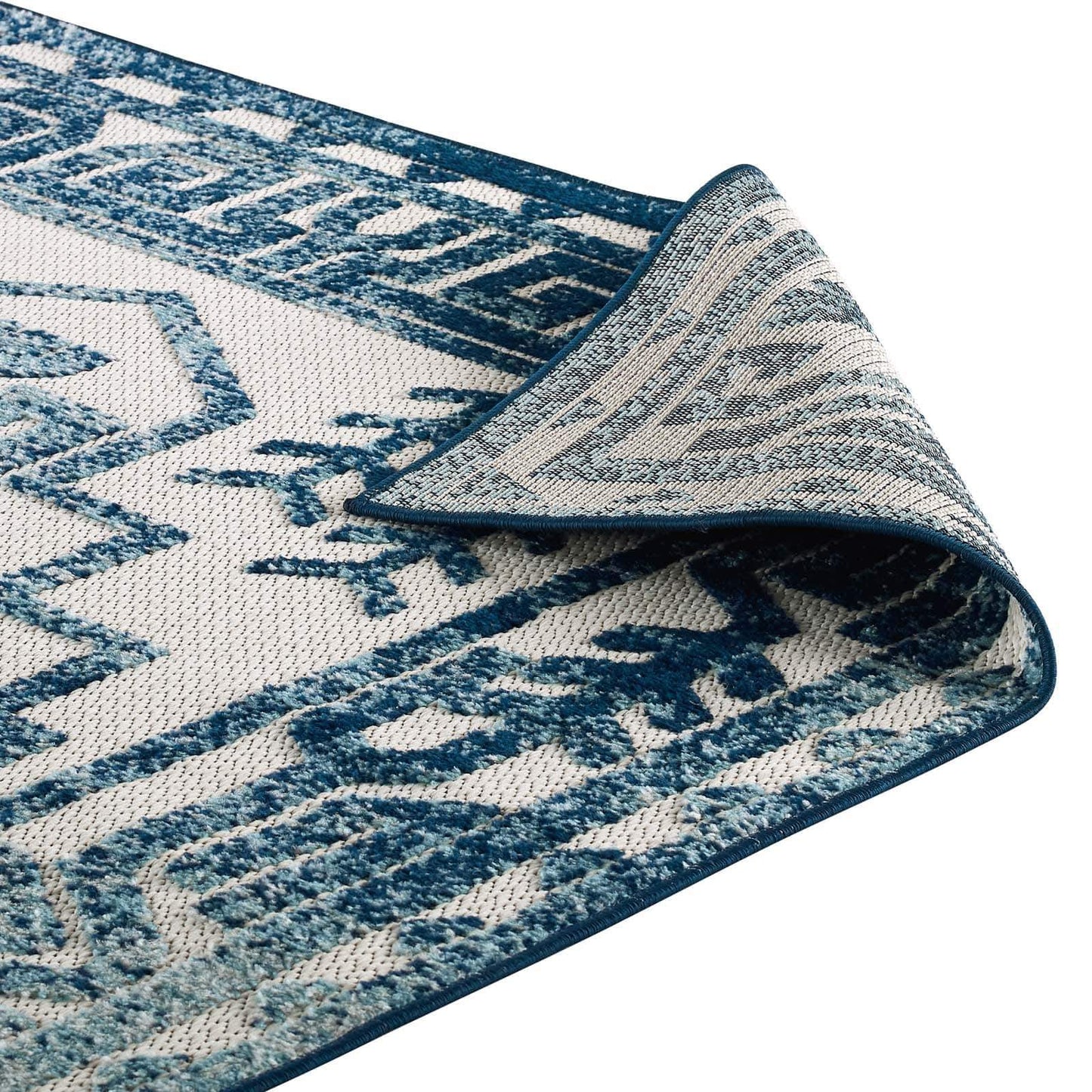 Modway Reflect Nyssa Distressed Geometric Southwestern Aztec 5x8 Indoor and Outdoor Area Rug Ivory and Blue