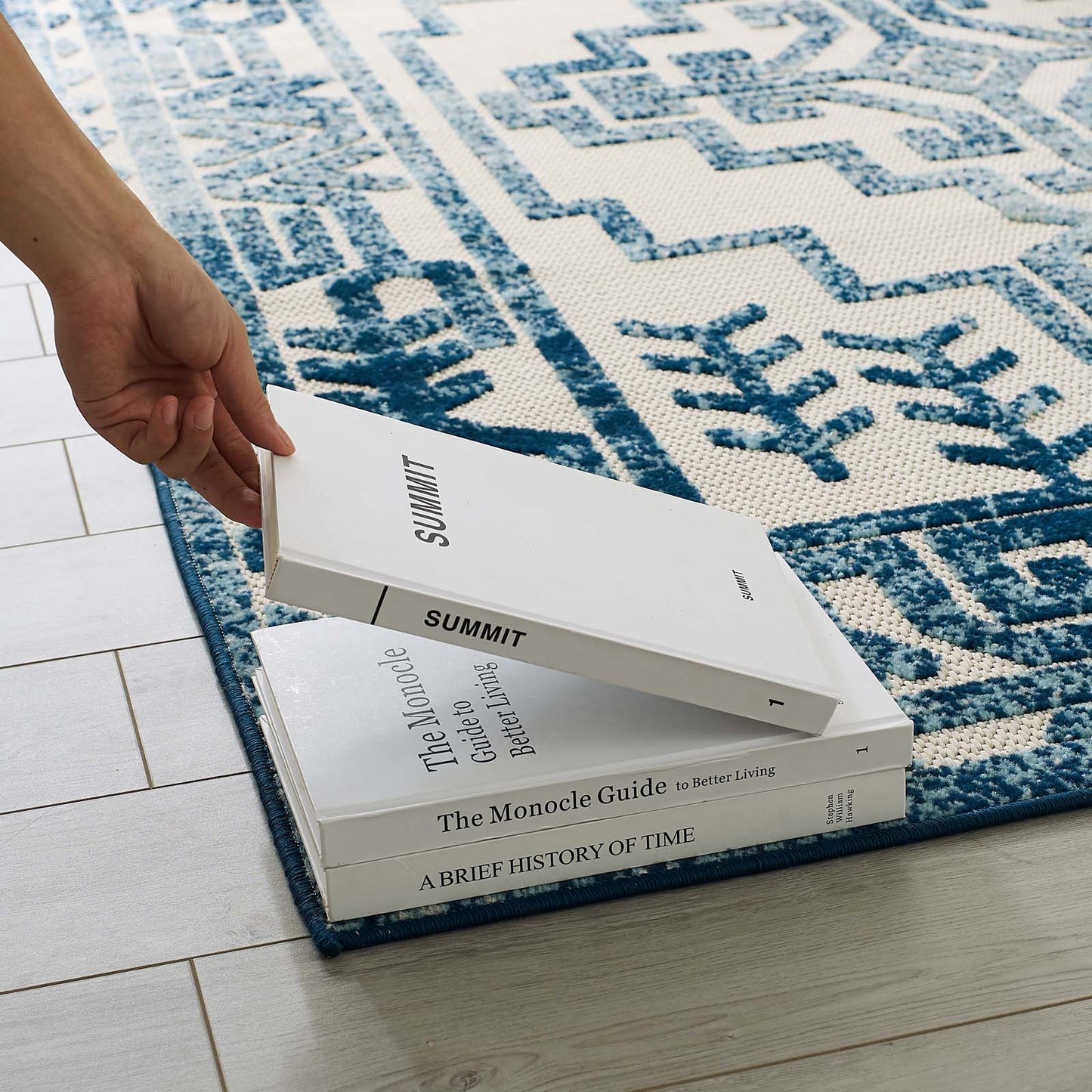 Modway Reflect Nyssa Distressed Geometric Southwestern Aztec 8x10 Indoor and Outdoor Area Rug Ivory and Blue | Rugs | Modishstore-7