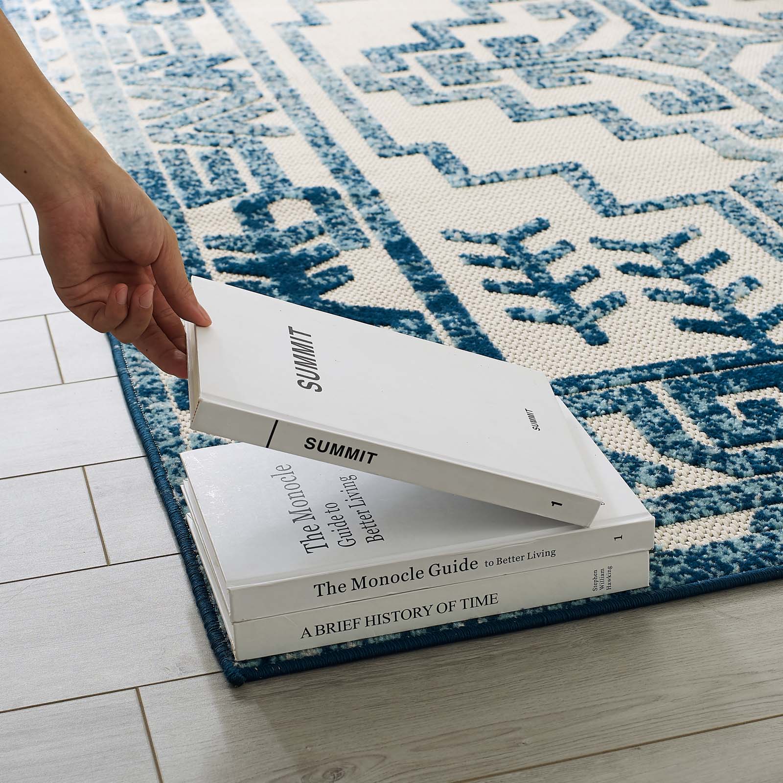 Modway Reflect Nyssa Distressed Geometric Southwestern Aztec 8x10 Indoor and Outdoor Area Rug Ivory and Blue | Rugs | Modishstore-7
