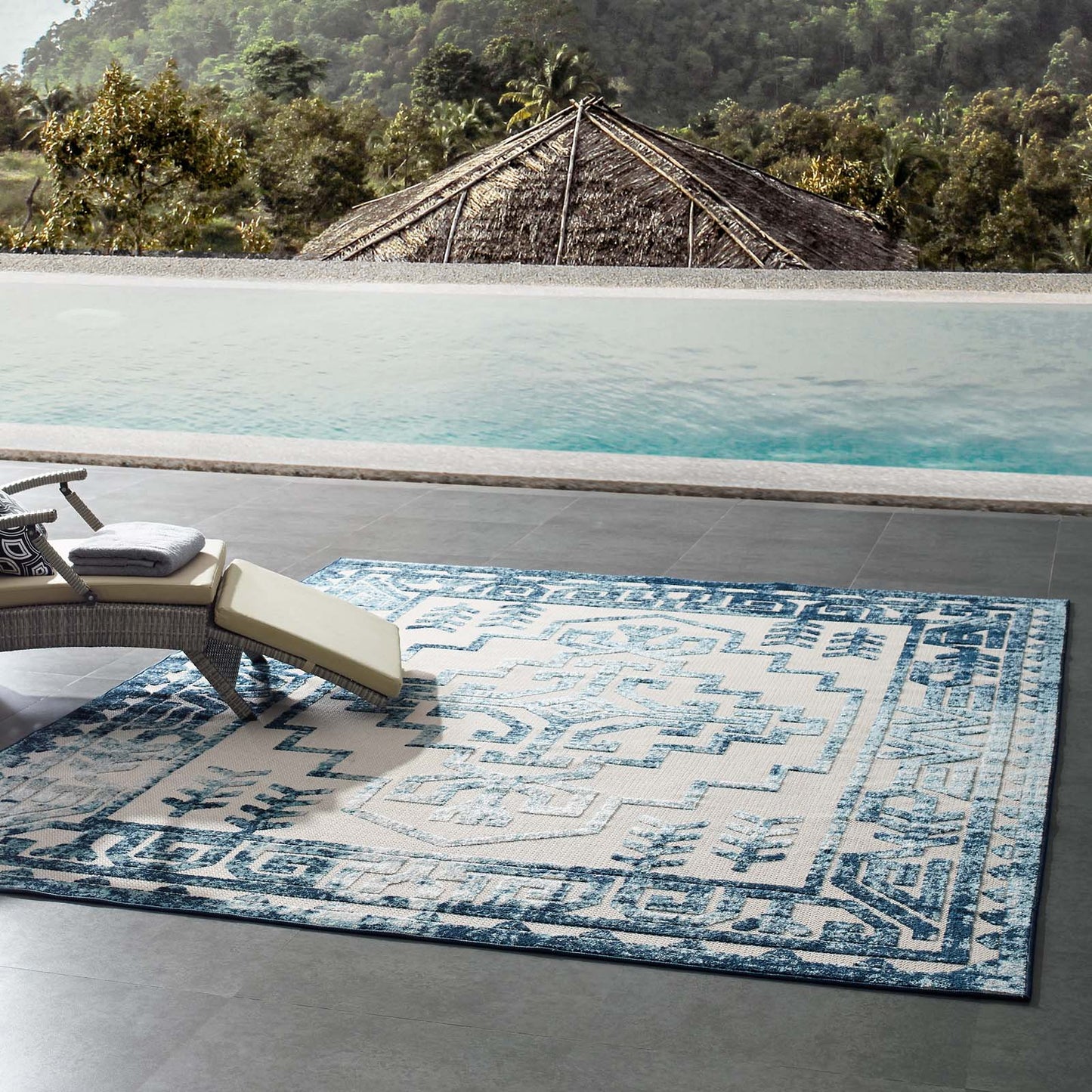 Modway Reflect Nyssa Distressed Geometric Southwestern Aztec 8x10 Indoor and Outdoor Area Rug Ivory and Blue | Rugs | Modishstore-8