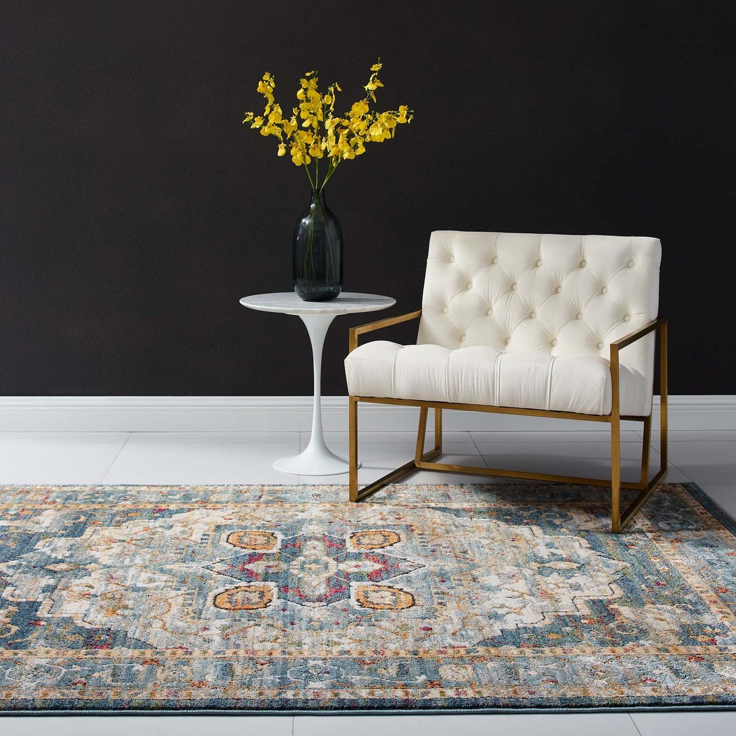 Modway-Tribute Diantha Distressed Vintage Floral Persian Medallion 5x8 Area Rug