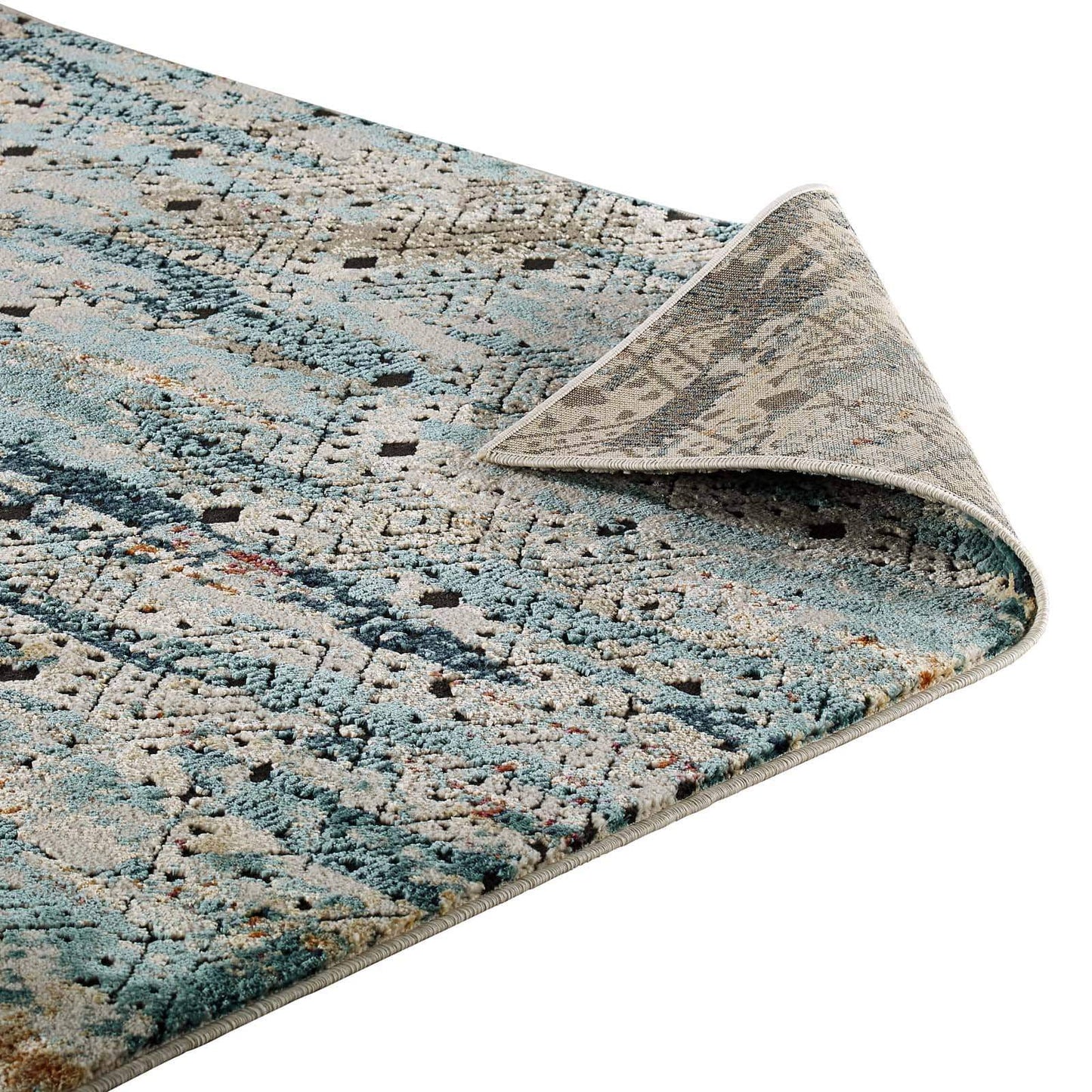 Modway Tribute Eisley Rustic Distressed Transitional Diamond Lattice 8x10 Area Rug Multicolored
