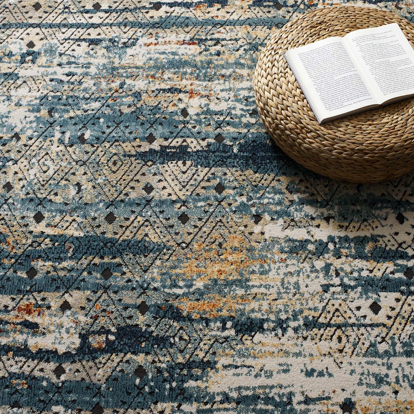 Modway Tribute Eisley Rustic Distressed Transitional Diamond Lattice 8x10 Area Rug Multicolored