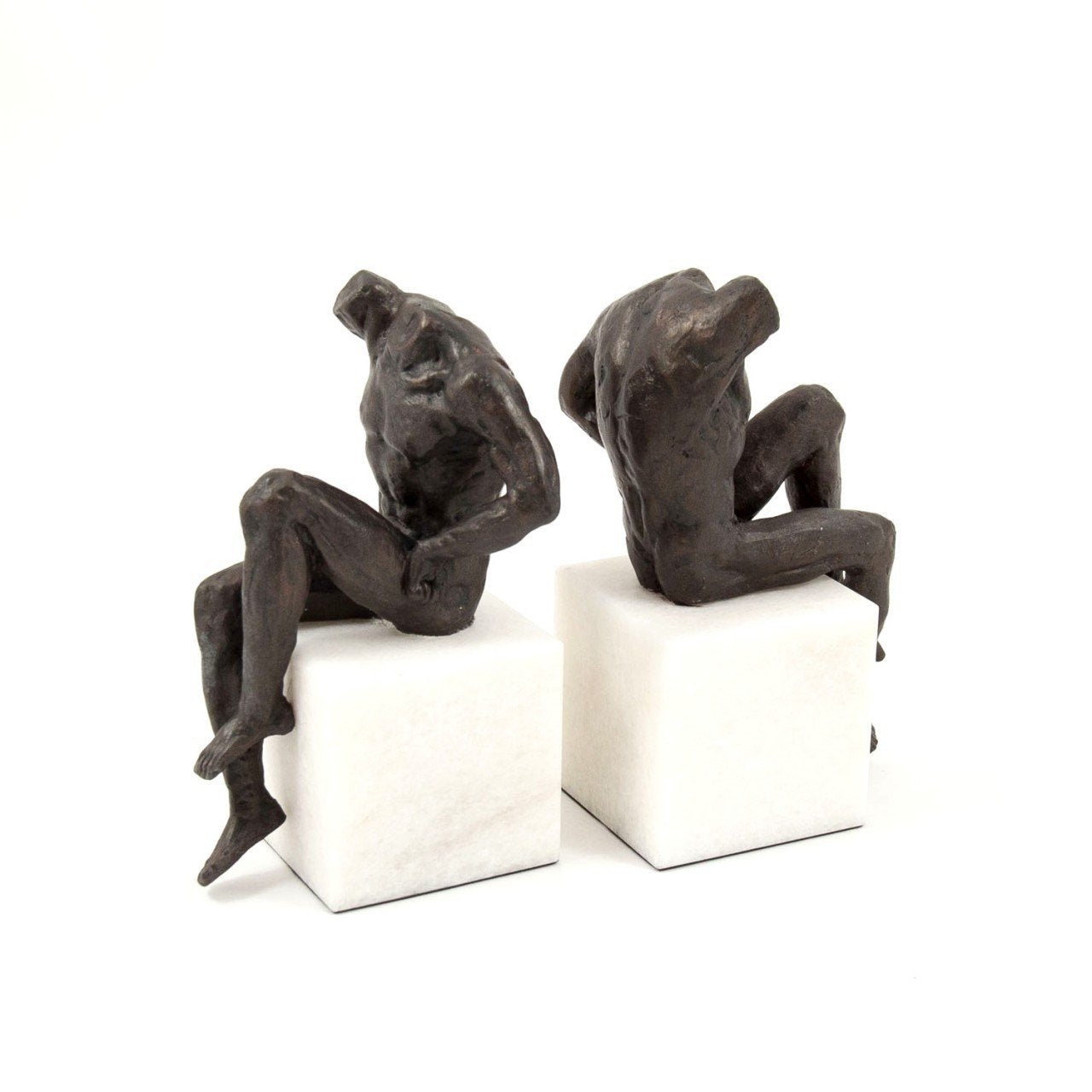 Bey-Berk Marble Base Bronzed Man Bookends