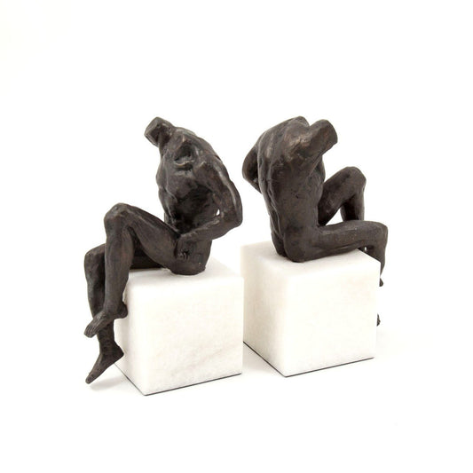 Bey-Berk Marble Base Bronzed Man Bookends