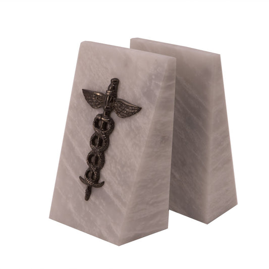 Bey-Berk  White Marble "Medical" Emblem Bookends