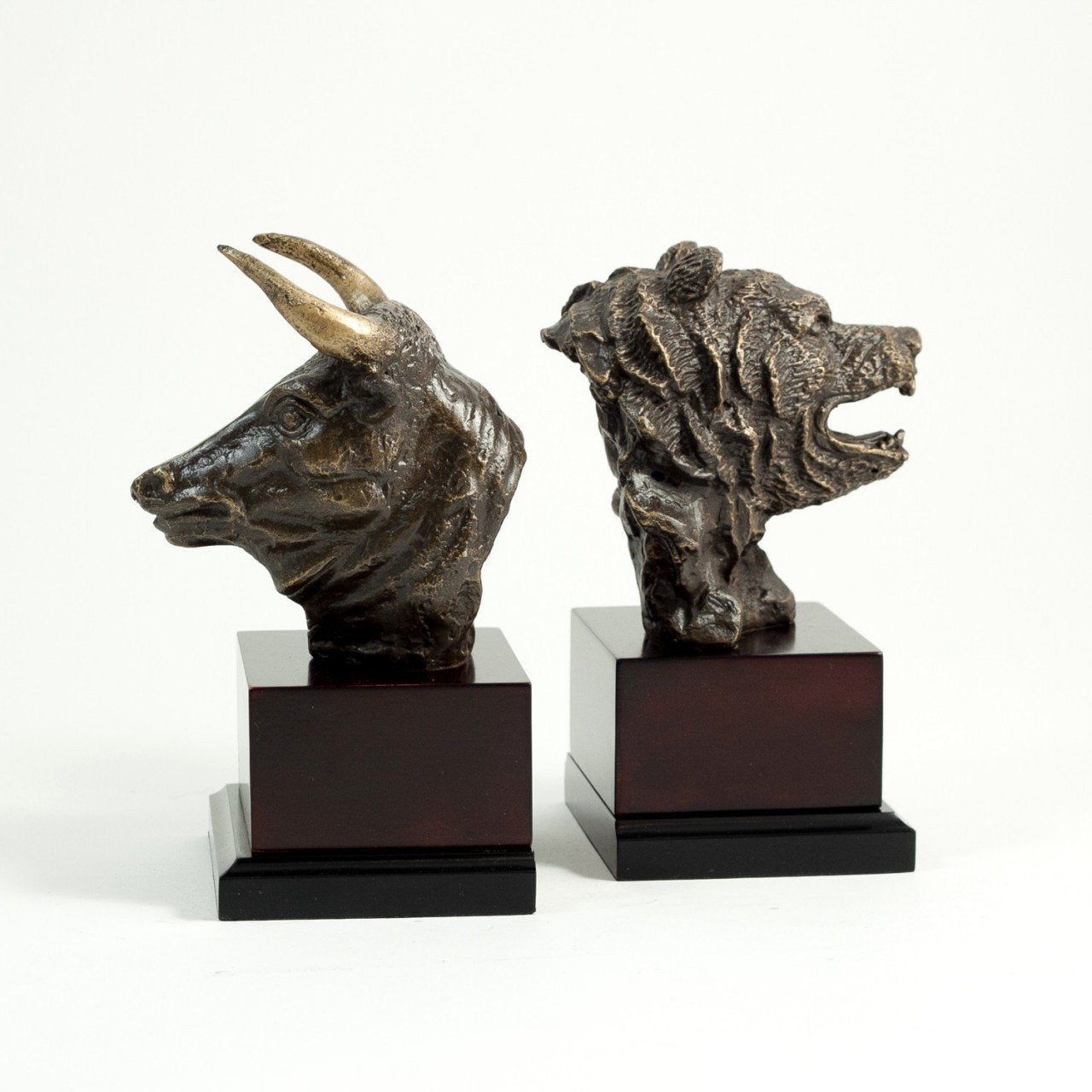 Bey-Berk Bronzed Metal Stock Market Bookends