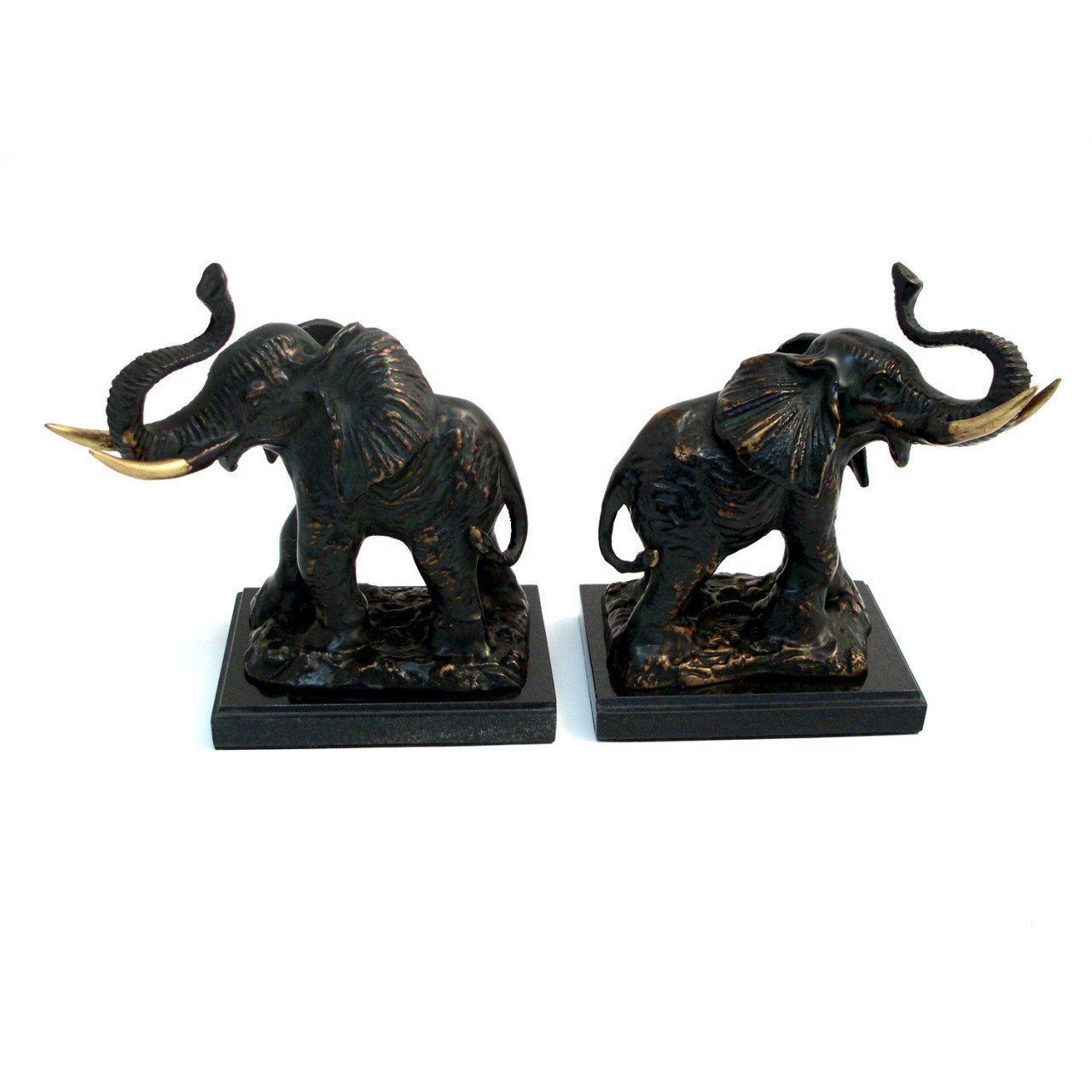 Bey-Berk Bronzed Brass Elephant Bookends