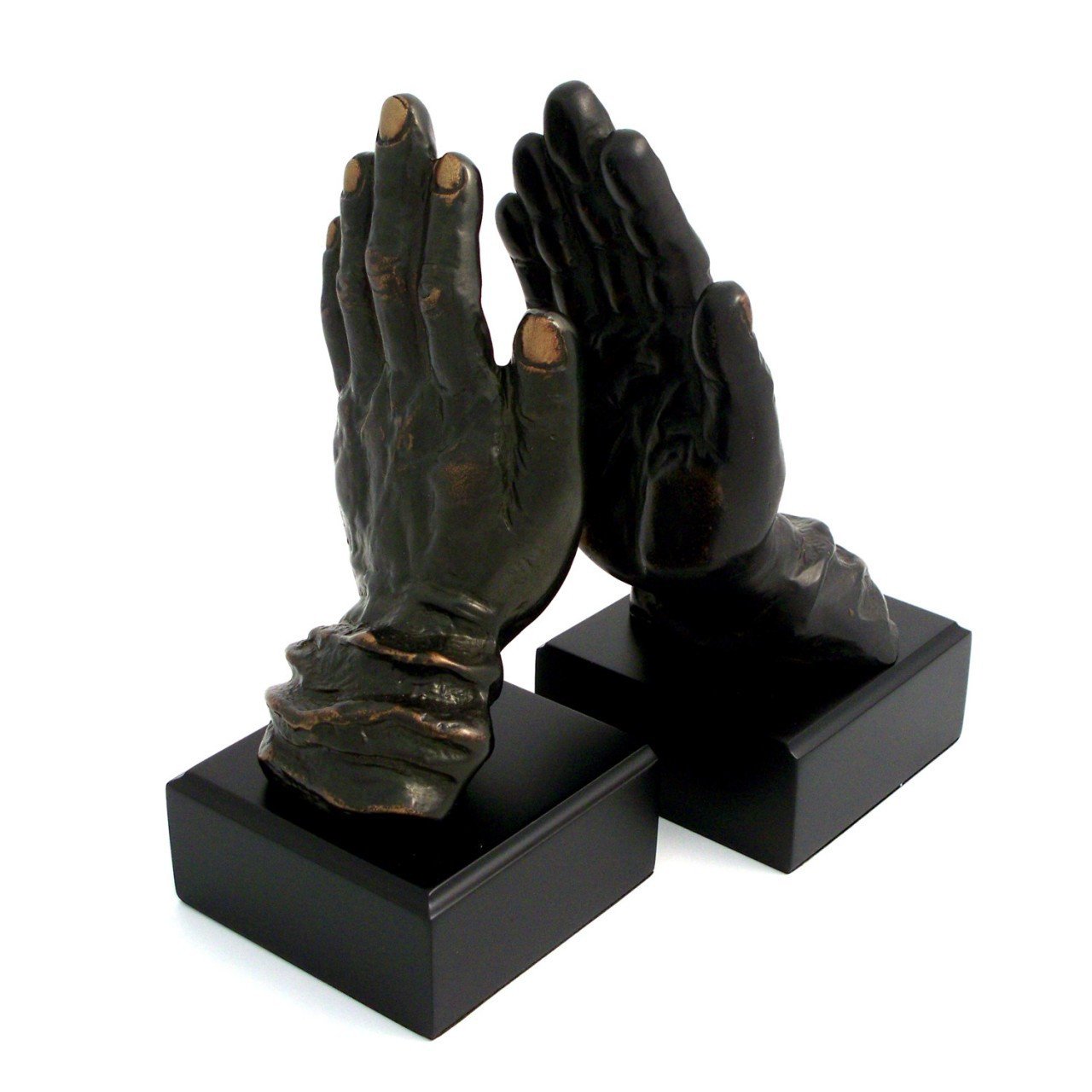 Bey-Berk Bronzed Metal Hands on Wood Bookends