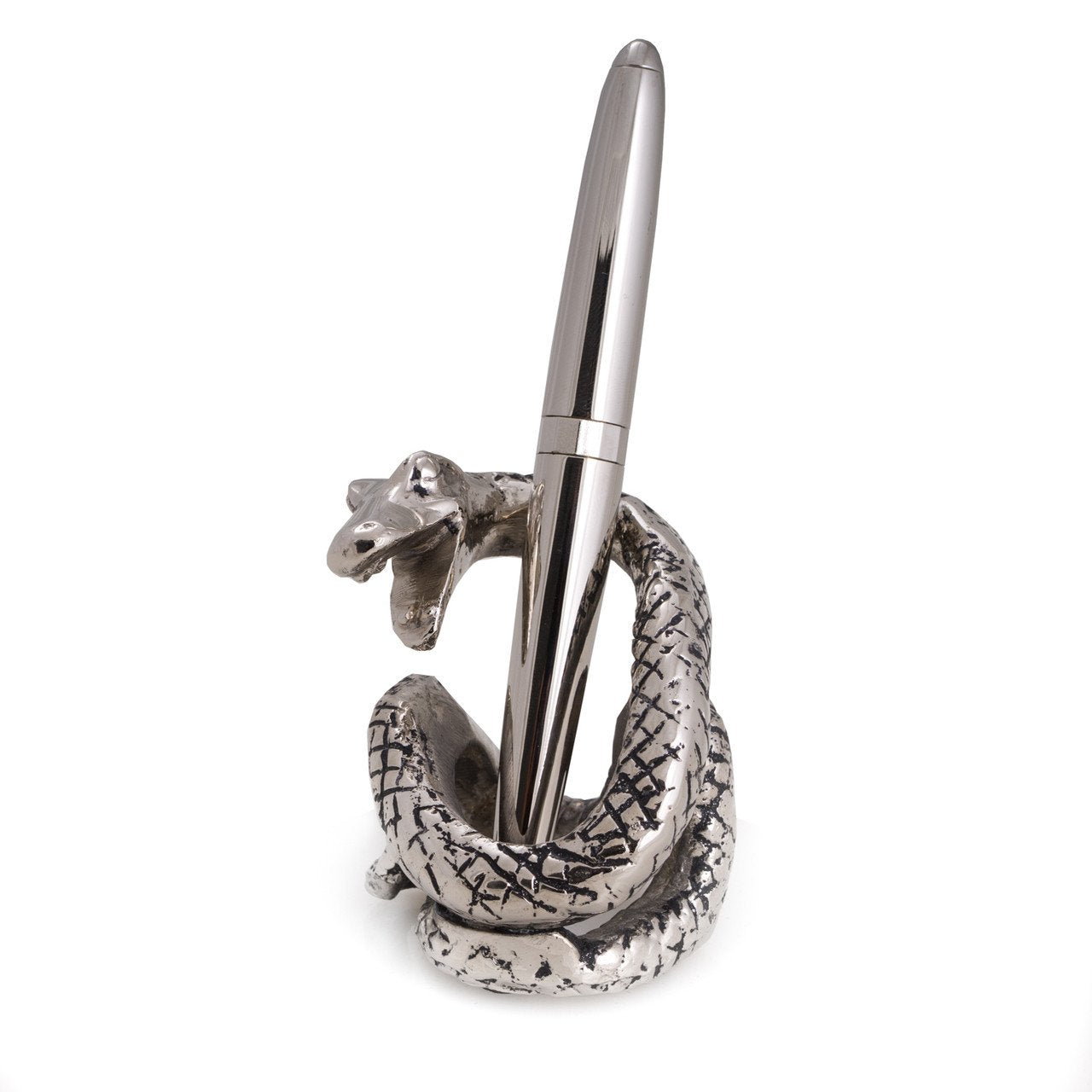 Bey-Berk Antique Silver Plated Snake Pen Holder