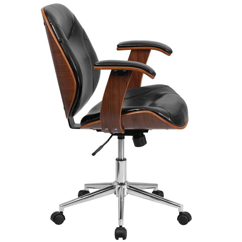 Flash Furniture Mid-Back Black Leather Executive Wood Swivel Office Chair
